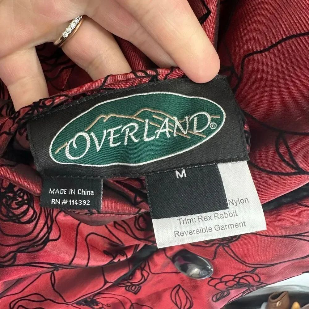 Overland Reversible Women’s Black Rabbit Burgundy Red Rex Rabbit Trim Collar Cuf — image 3 of 8